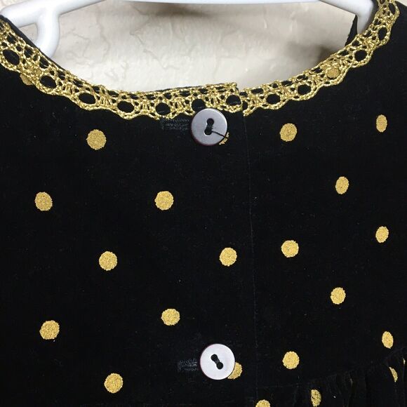 Vintage Jo Lene Black Gold Polkadot Velvet High Waist Dress Girls Size 4T - Picture 6 of 8